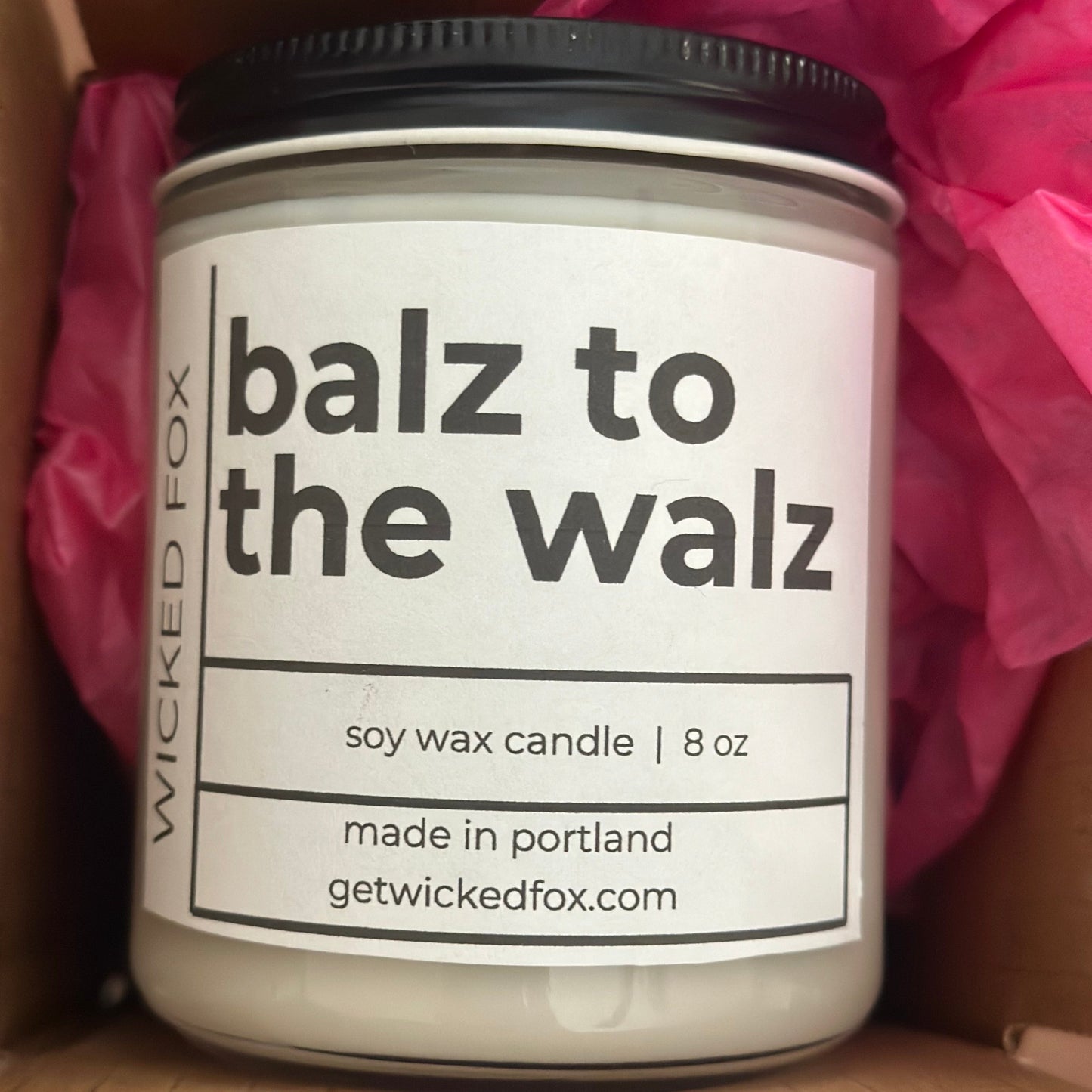 Balz to the Walz Raygun gay guy candle co big gay candle co get wicked fox made in portland soy wax candle 