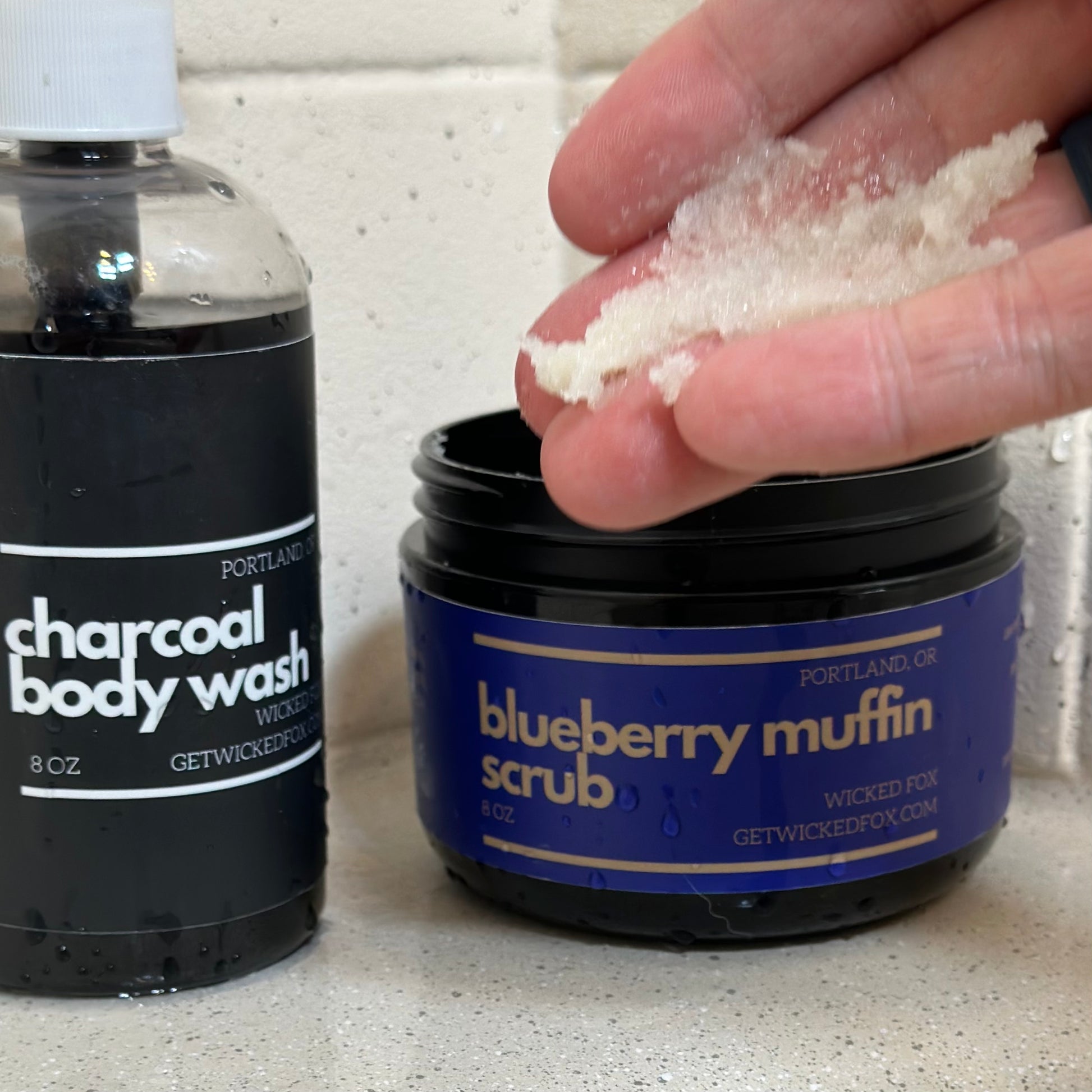 Experience the delightful Blueberry Muffin Scrub by Wicked Fox, expertly crafted in Portland. This invigorating body scrub is perfect for gay men seeking to reduce butt acne or stretch marks. Indulge in the sweet scent of blueberries as this scrub gently exfoliates and nourishes your skin. Enhance your self-care routine with our range of fashionable jockstraps, designed to empower and complement your unique style. Elevate your skincare game with Wicked Fox."