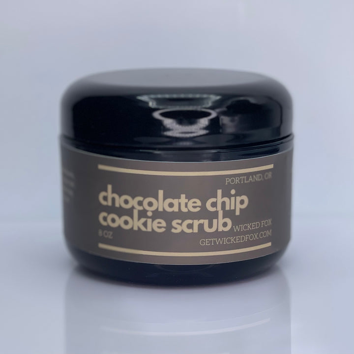 Indulgent Chocolate Chip Scrub by Wicked Fox, made in Portland. Ideal for gay men seeking to reduce butt acne and stretch marks. Perfect for those interested in jockstraps too.