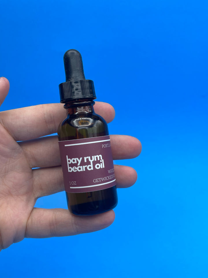 Discover Wicked Fox's Bay Rum Beard Oil - the perfect beard care solution for gay men. Elevate your grooming routine with this premium product designed to soften your beard and prevent painful zits or ingrown hairs. Shop now for the ultimate beard care experience!